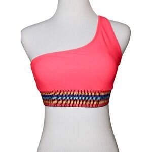 Shein Coral Orange Tribal One Shoulder Bikini Swim Top SMALL Coastal Beach